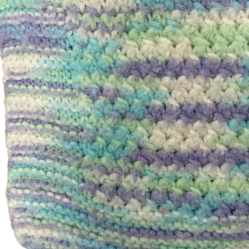 Vintage 1970s Hand Knit Baby Blanket Pastel Stripe 32x34